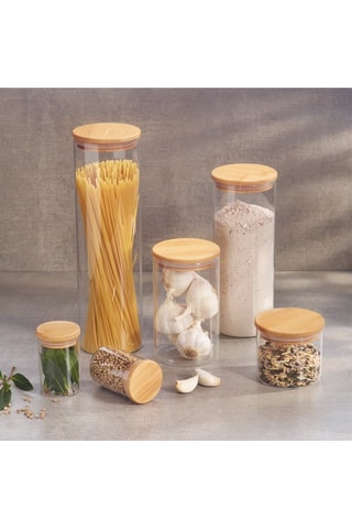 3 frascos em vidro borossilicato com tampa em bambu - 50 cl, 1 e 1,5 l