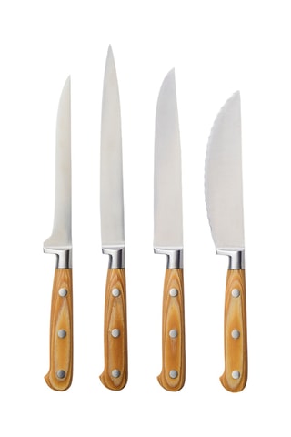 4 facas em aço inoxidável e madeira
