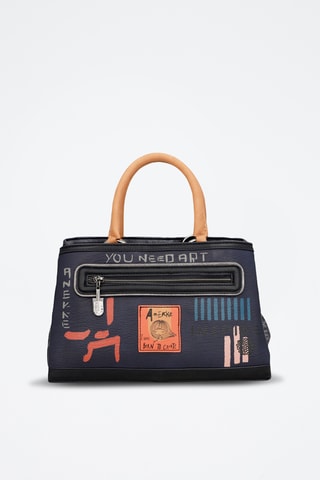 Handtas Antraciet en marineblauw