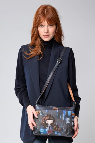 Schoudertas Antraciet en marineblauw