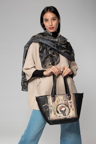 Shopper en Clutch - Wit en Zwart Zwart en Beige