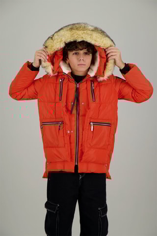 Blusão acolchoado com capuz 3 Vallees Kids - Laranja