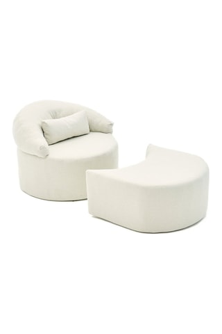 Fauteuil et repose-pied Pitta - Crème - Tissu