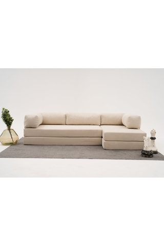 Canapé d’angle convertible Comfort - Ecru - En tissu chenille