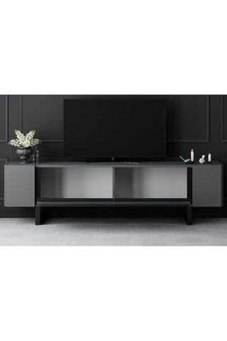 Meuble TV 2 abattants Yildiz - Anthracite et noir