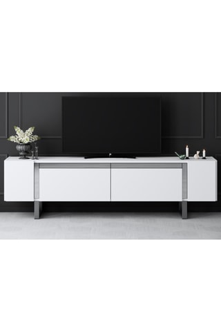 Meuble TV 2 abattants Yildiz - Blanc et argenté