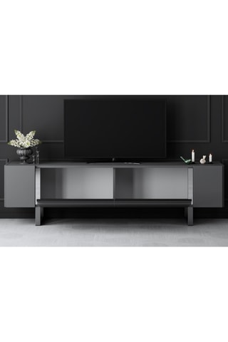 Meuble TV 2 abattants Yildiz - Anthracite et argenté