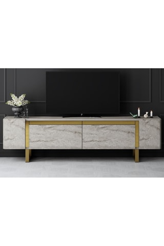 Meuble TV 2 abattants Yildiz - Imitation marbre et doré