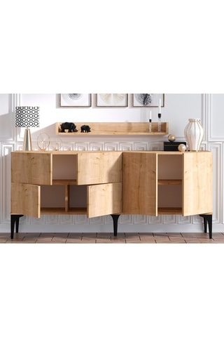 Buffet 6 portes et étagère murale - 180 x 40 x 80 cm et 100 x 15 x 15 cm