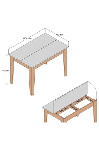 Table à manger 1 abattant - 110 x 75 x 72 cm