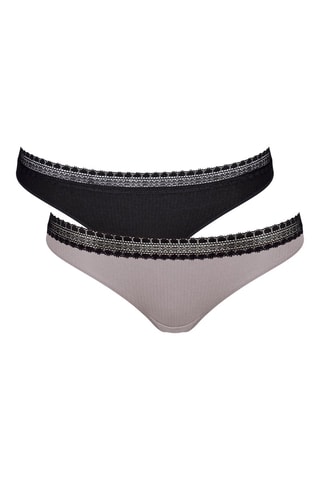 2 Strings Go Ribbed H Brazil- Zwart en Taupe - Zwart en grijs