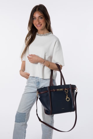 Sac porté épaule en cuir Karine - Bleu marine
