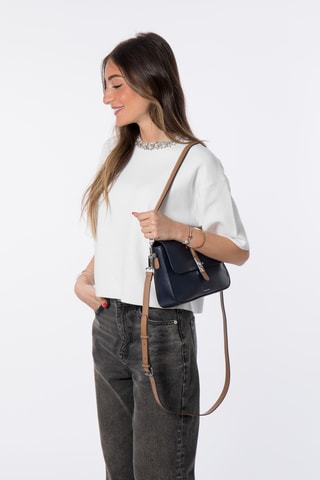 Sac porté épaule en cuir Ouda  - Bleu marine