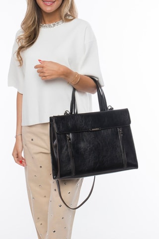 Sac porté épaule Bastille en croûte de cuir - Noir