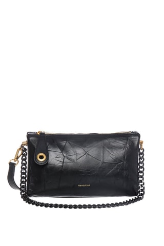 Sac porté épaule en croûte de cuir Vicky - Noir