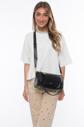 Sac porté épaule en croûte de cuir Vicky - Noir