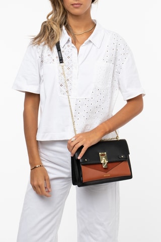 Sac bandoulière en cuir Simone - Noir et miel