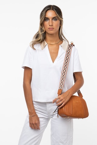 Sac bandoulière en cuir Elvis - Marron et doré