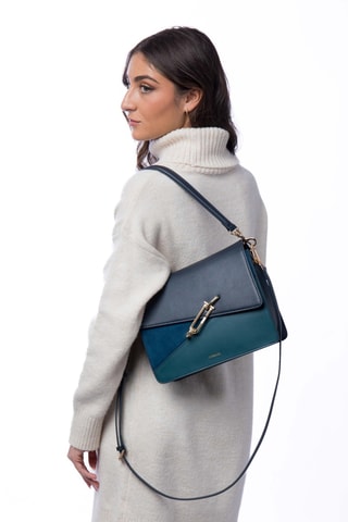Sac porté épaule en cuir Maureen - Bleu pétrole