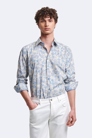 Camisa slim - Branco e azul