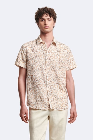 Camisa regular - Branco e salmão