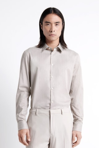 Camisa slim - Cinzento-claro e branco