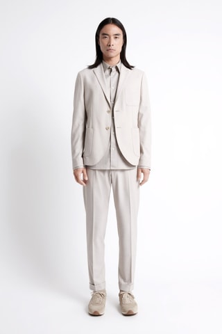 Camisa slim - Cinzento-claro e branco