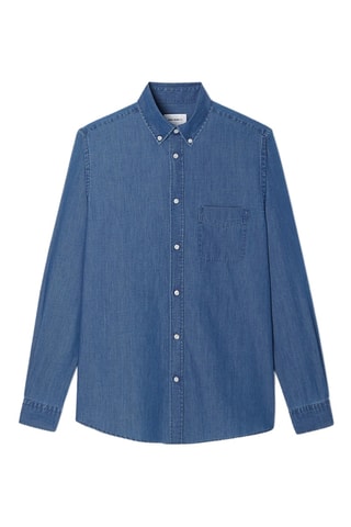 Camisa slim em ganga - Azul-cobalto