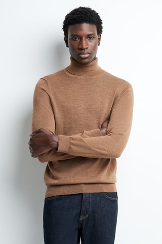 Camisola em lã merino - Camel