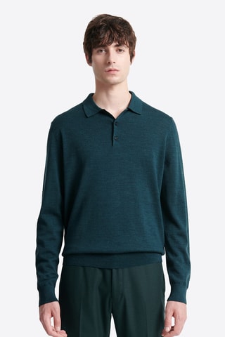 Camisola em lã merino - Azul-marinho mesclado