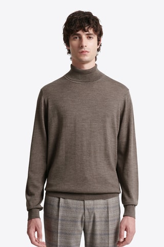 Camisola em lã merino - Castanho mesclado