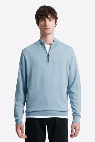 Camisola em lã merino - Azul-celeste mesclado