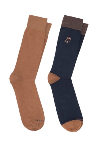 2 pares de meias em algodão biológico - Azul-marinho e castanho