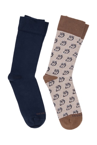 2 pares de meias em algodão biológico - Bege e azul-marinho