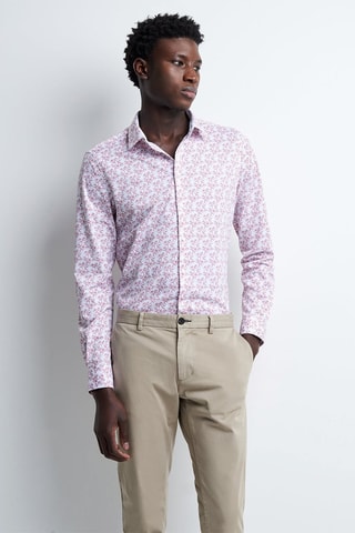 Camisa slim - Branco e rosa