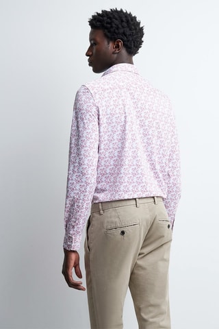 Camisa slim - Branco e rosa