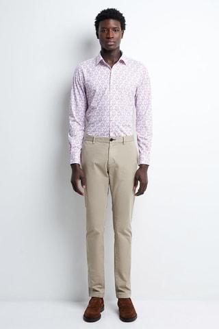 Camisa slim - Branco e rosa