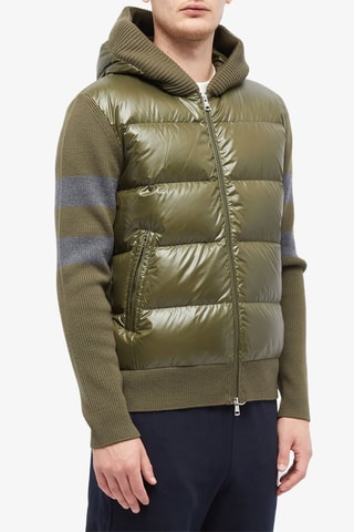 Veste à capuche en laine vierge Stripe Down - Vert