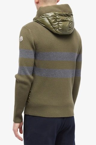 Veste à capuche en laine vierge Stripe Down - Vert