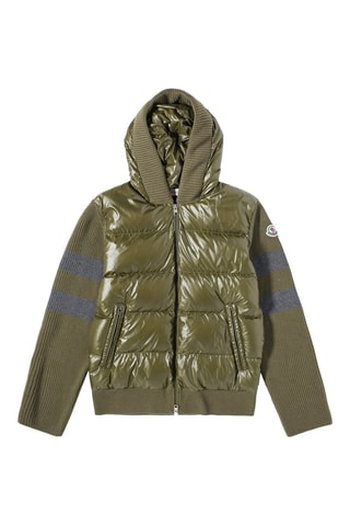 Veste à capuche en laine vierge Stripe Down - Vert