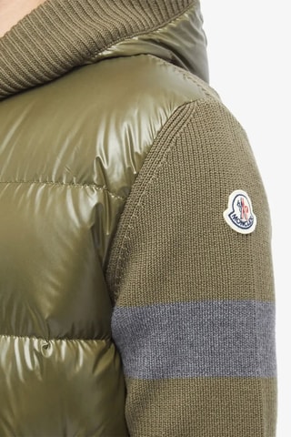 Veste à capuche en laine vierge Stripe Down - Vert