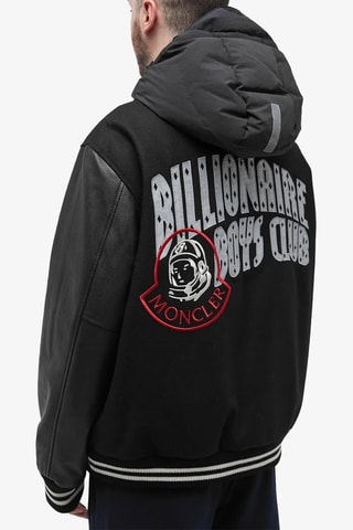 Bomber en laine et cuir à capuche Moncler Genius x BBC - Noir