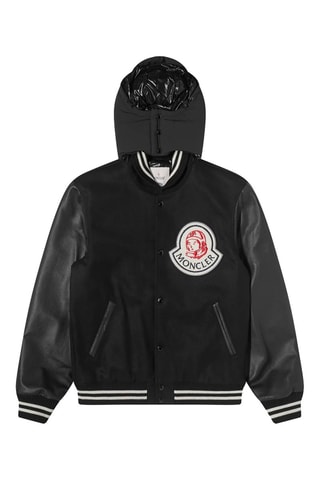 Bomber en laine et cuir à capuche Moncler Genius x BBC - Noir