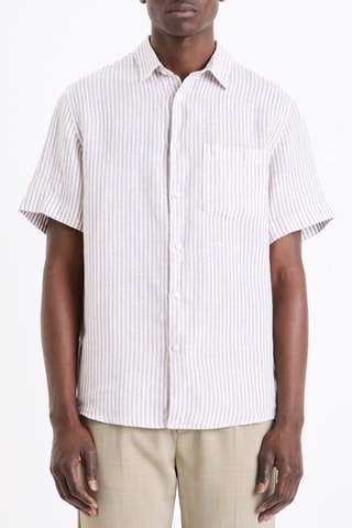 Camisa em linho - Toupeira e branco