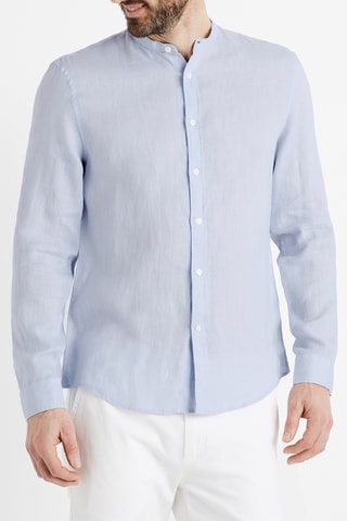 Camisa regular em linho - Azul