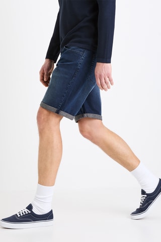 Calções straight de ganga - Azul