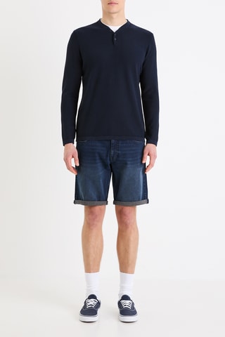 Calções straight de ganga - Azul