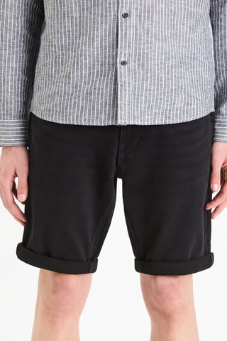 Calções straight de ganga - Preto