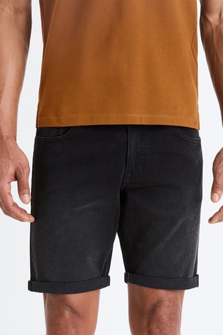 Calções straight de ganga - Preto