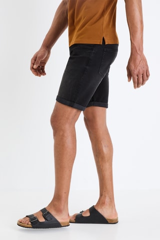 Calções straight de ganga - Preto